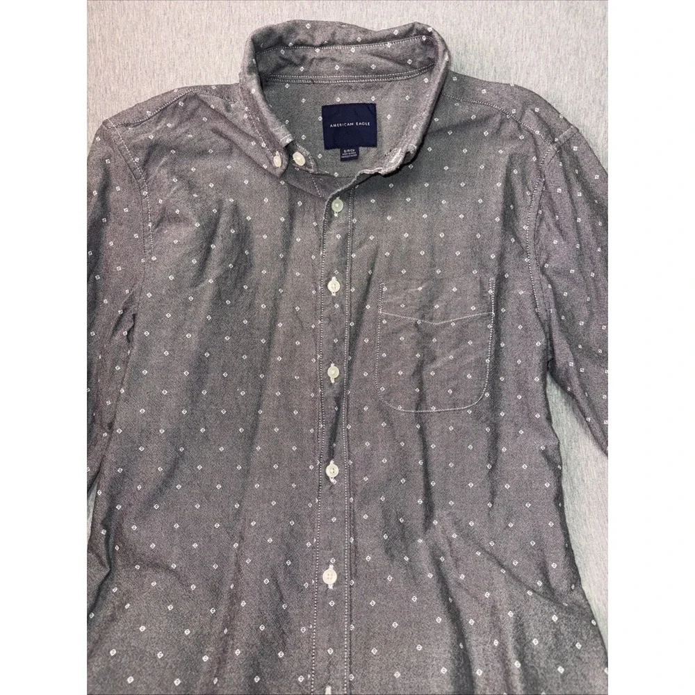 American Eagle Men's small Gray Geometric Print Button Down Long Sleeve Shirt - Picture 7 of 7